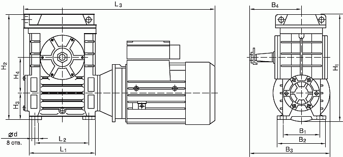 Габаритные и присоединительные размеры МЧ-160, 1МЧ-160